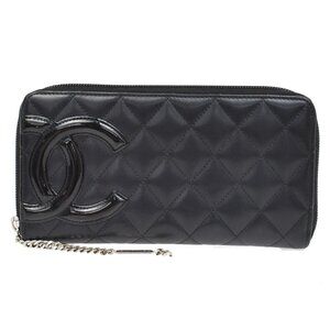 CHANEL CC Cambon Long Zipper Bifold Wallet Leather Patent Leather BK SHW 34RL369
